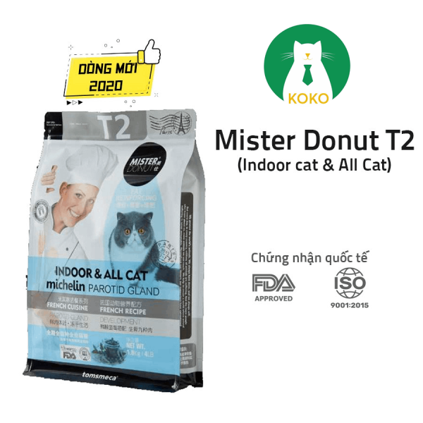 Thức ăn hạt cao cấp Mister Donut T2 dành cho mèo trưởng thành 1,8kg